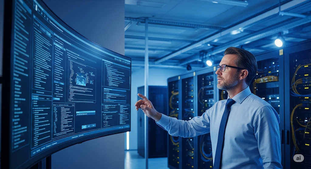 Corredor de um data center com servidores